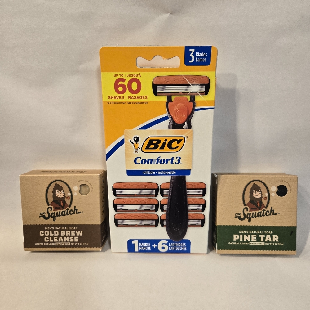 Dr. Squatch Soaps Set (Heavy Grit) & BIC Comfort 3 Razors - BUNDLE